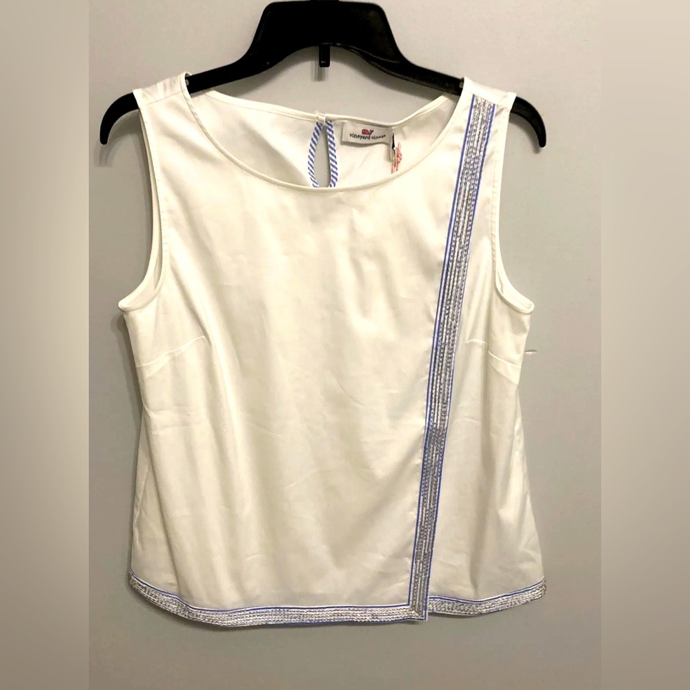 Vineyard Vines Women’s Casual Summer Sleeveless Top Size 6 White Blue Beaded